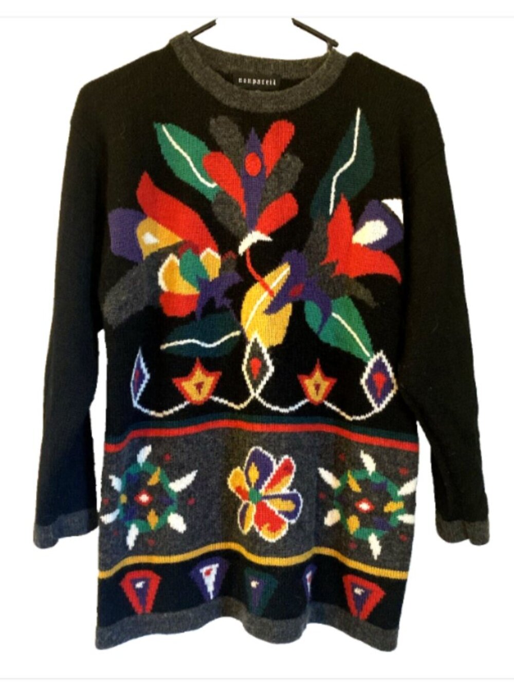 Nonpareil Knit Abstract Art Wool Sweater Artsy Boho Colorful Wearable Art Small